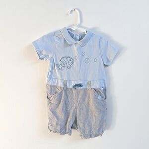Marese French Romper Outfit Baby Boys Sz 12m Summer Blue Preppy Euro Fishing